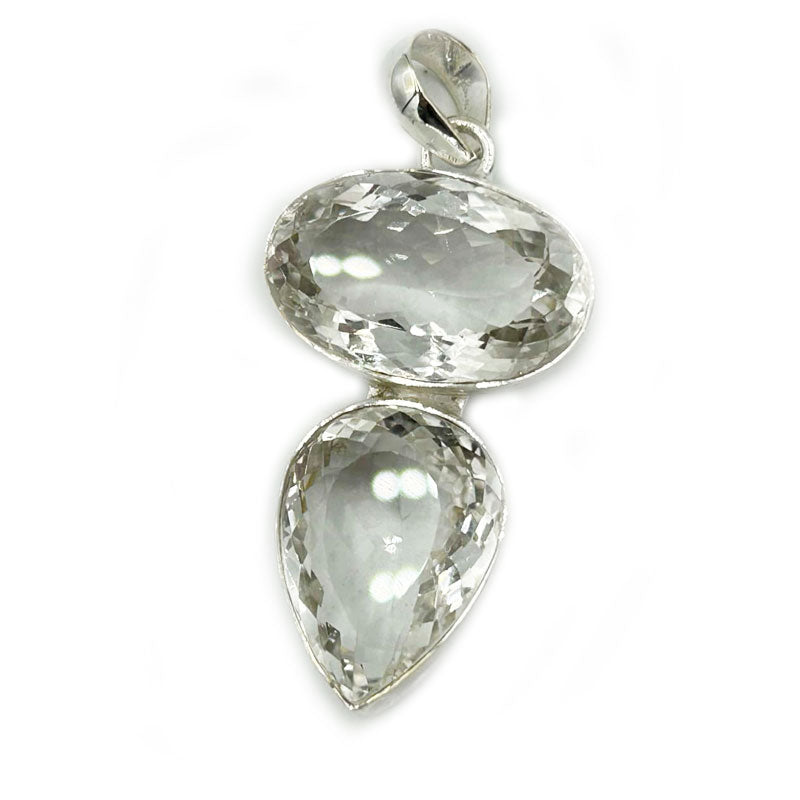 clear quartz double sterling silver gemstone pendant