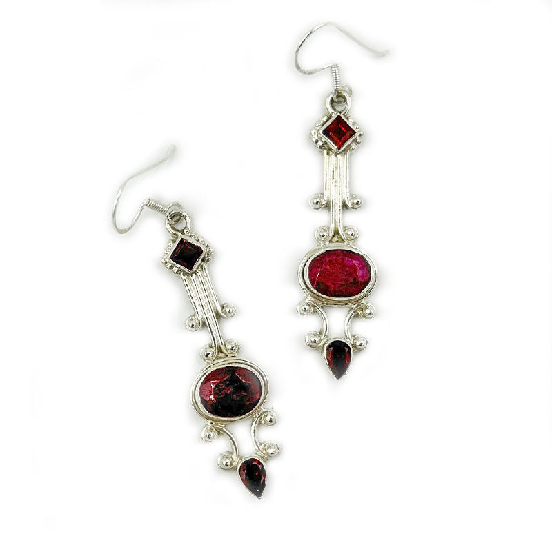 ruby quartz garnet silver gemstone earrings