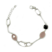 rose quartz garnet silver gemstone bracelet