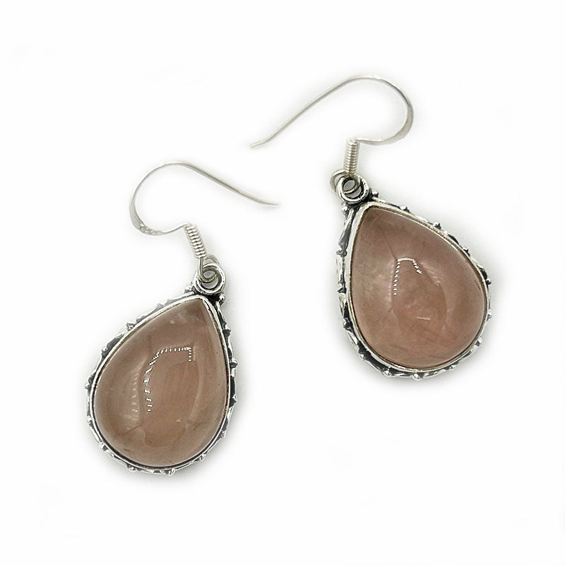 rose quartz silver gemstone earrings