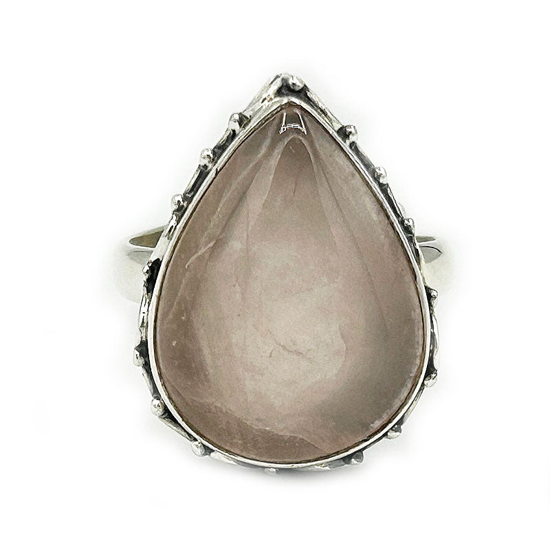 rose quartz teardrop silver gemstone ring