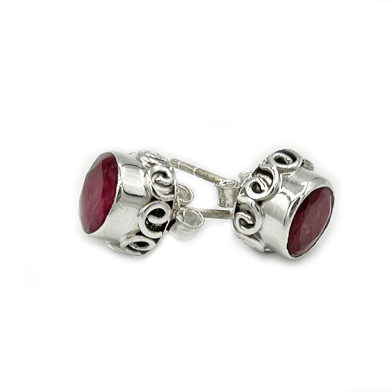 ruby quartz silver gemstone stud earrings