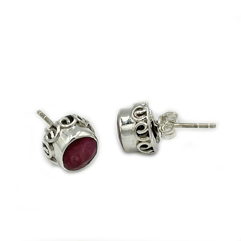 ruby quartz silver gemstone stud earrings