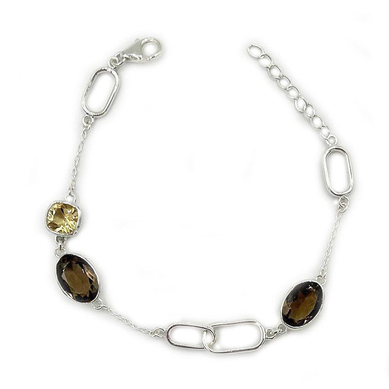 smoky quarts citrine silver gemstone bracelet