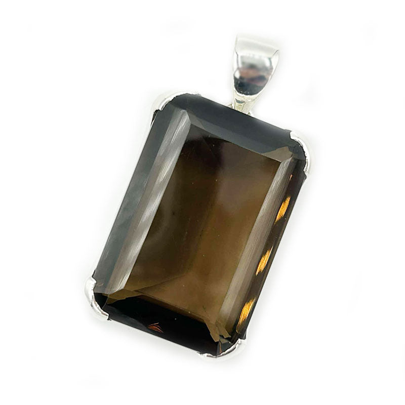 emerald cut smoky quartz sterling silver gemstone pendant