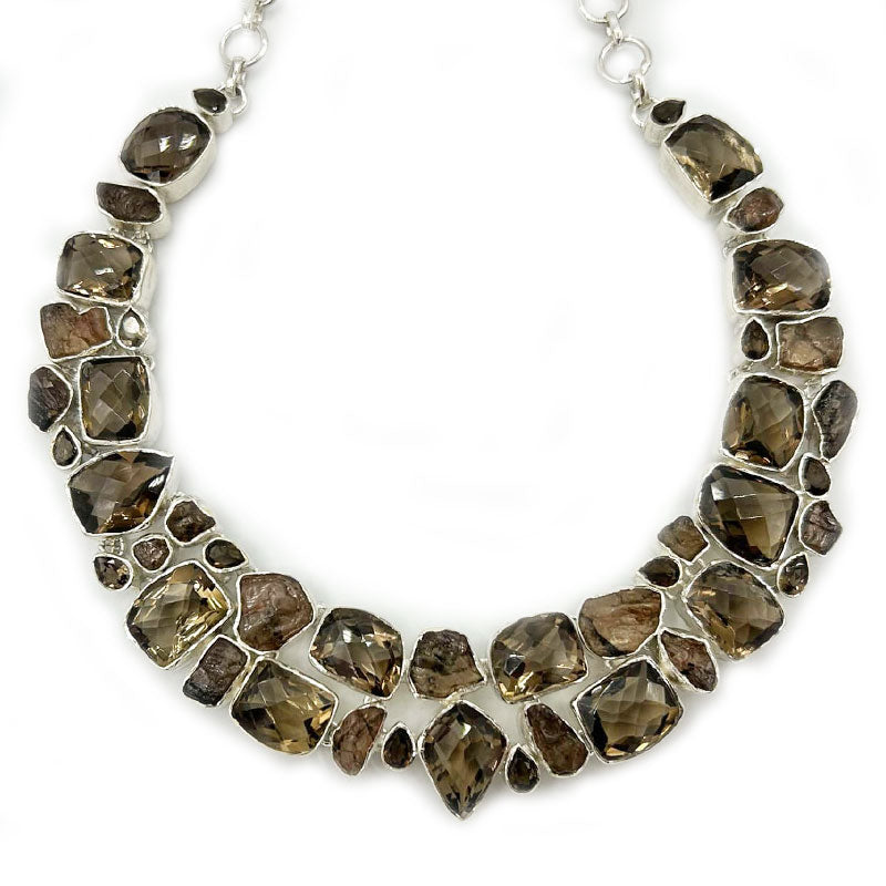 chunky smoky quartz gemstone sterling silver necklace