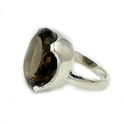 big round smoky quartz sterling silver gemstone ring