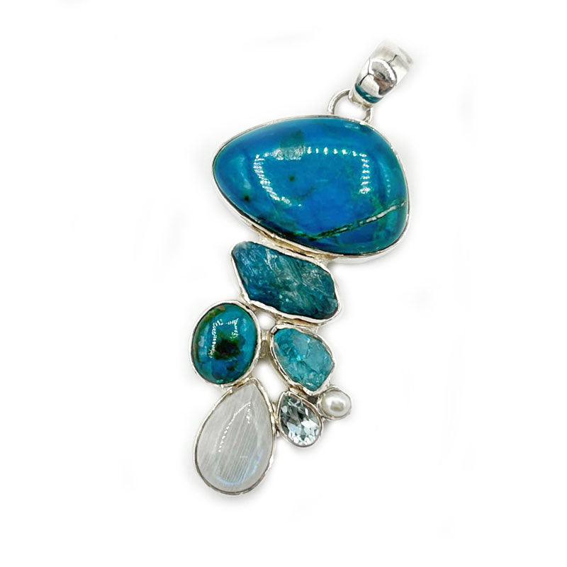 turquoise blue topaz moonstone sterling silver gemstone pendant