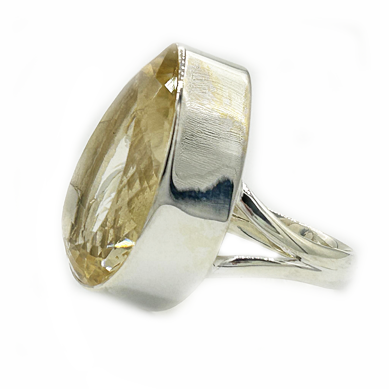 teardrop large citrine gemstone silver ring