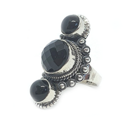 black onyx triple gemstone silver ring