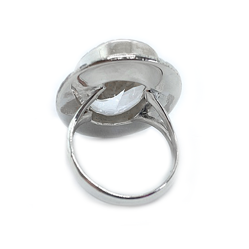 clear quartz round silver gemstone ring