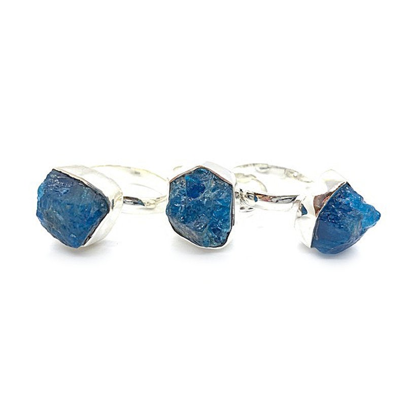 raw apatite blue stone silver gemstone ring