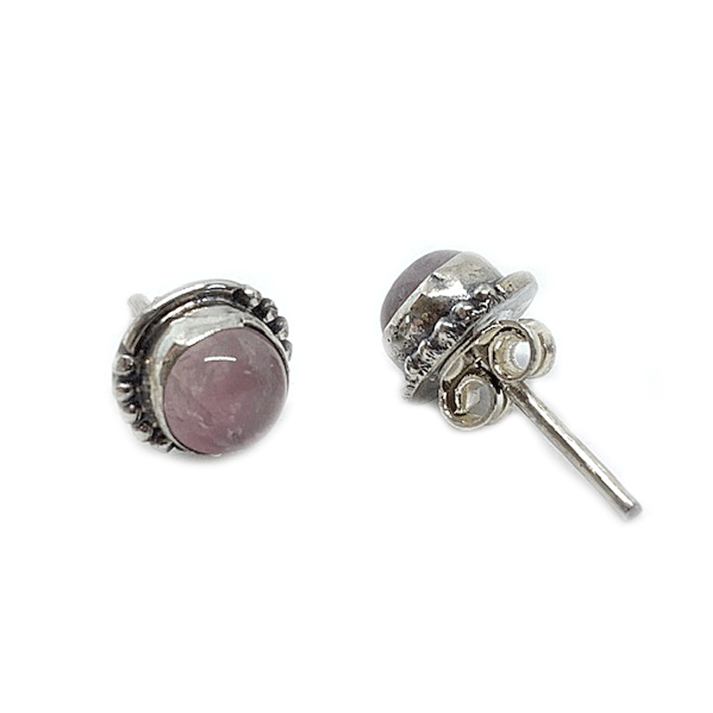 rose quartz round stud silver earrings