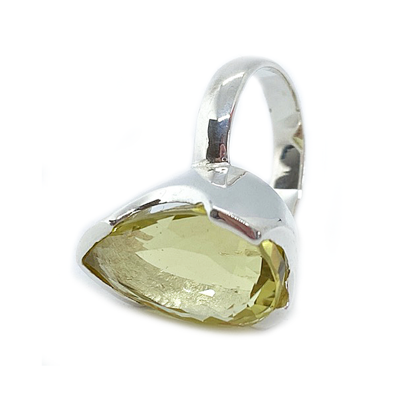 teardrop lemon quartz silver ring